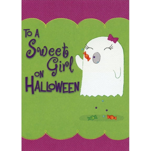 Designer Greetings Sweet Girl : Ghost Eating Candy Juvenile Halloween Card for Girl