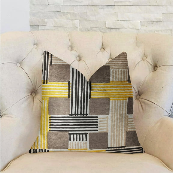 Plutus Hummingbird Isle Yellow, Beige and Gray Luxury Throw Pillow