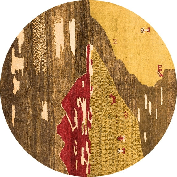 Ahgly Company Indoor Round Abstract Orange Contemporary Area Rugs, 3' Round