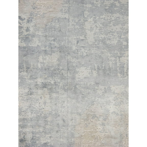 Pasargad Home Beverly 10' x 14' Hand-Loomed Bamboo Silk Silver/Blue Rug - All Ages, Indoors