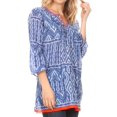 thumbnail image 4 of Sakkas Sasa Women's Casual Summer Cotton 3/4 Sleeve Print Loose Tunic Top Blouse - 19919-AztecBlue - S/M, 4 of 5