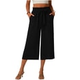 thumbnail image 5 of Summer Pants for Women High Waist Straight Wide Leg Capri with Pockets Solid Color Loose Cropped Casual Pants for Daliy Wear, 5 of 6