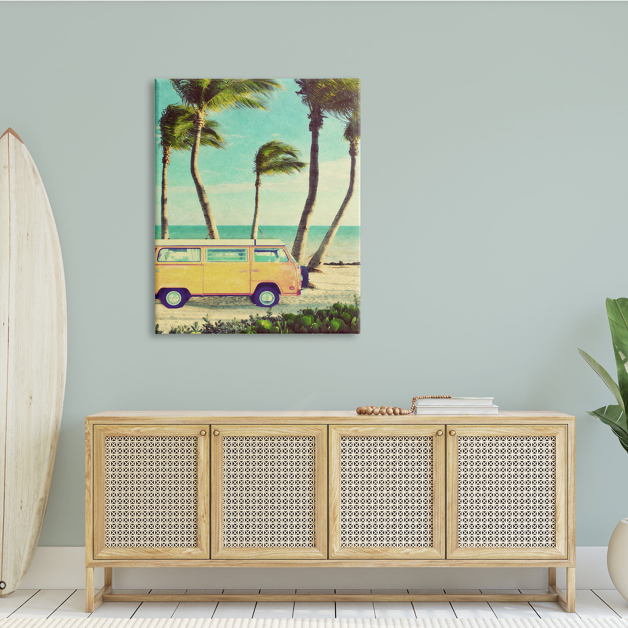 Stupell Indtries Retro Van Sunny Haze Beach Sand Palm Trees,36 x 48,Design by Gail Peck