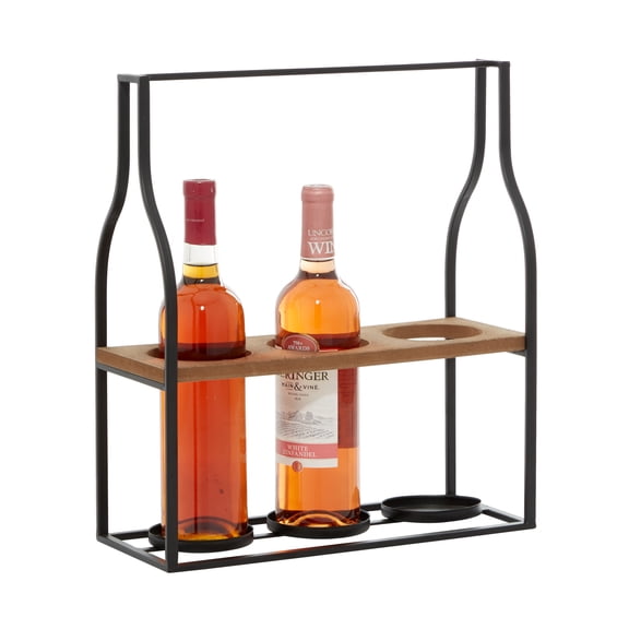 DecMode Metal Farmhouse Wine Holder, Black, 14"W, 16"H
