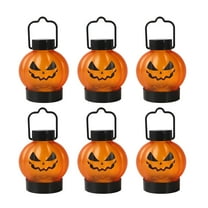 6-Pack Halloween Pumpkin LED Lantern Lights – Mini Jack O’ Lantern Decor with Flickering Yellow Light, Battery-Operated for Indoor & Outdoor Halloween Party, Home, Yard, and Fall Decor