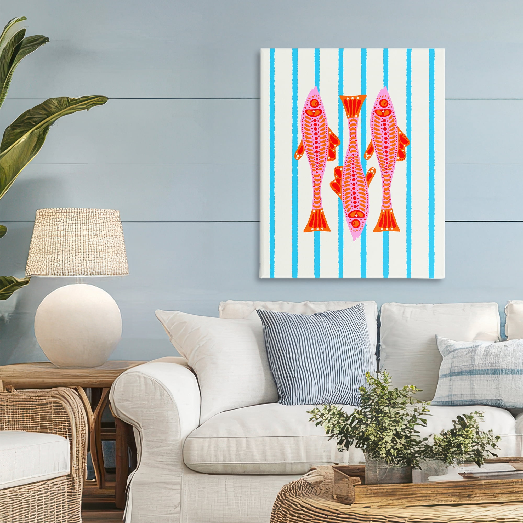 Stupell Industries Bright Aquatic Fish on Stripes Canvas Wall Art, design by Indira Prieto | IndySign