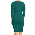 thumbnail image 3 of Women's Basic Casual Plus Size Stretch 3/4 Sleeves Solid Slim Fit Bodycon Midi Dress, 3 of 5