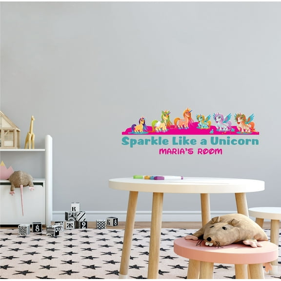 MYTHOLOGY - Multicolored Home Living Room Art Rainbows And Unicorn Vinyl Decoration Sparkle Like A Unicorn Lettering Art Design Vinyl Wall Decal - Kids Bedroom Personalized Name Wall Sticker 10" x 3"