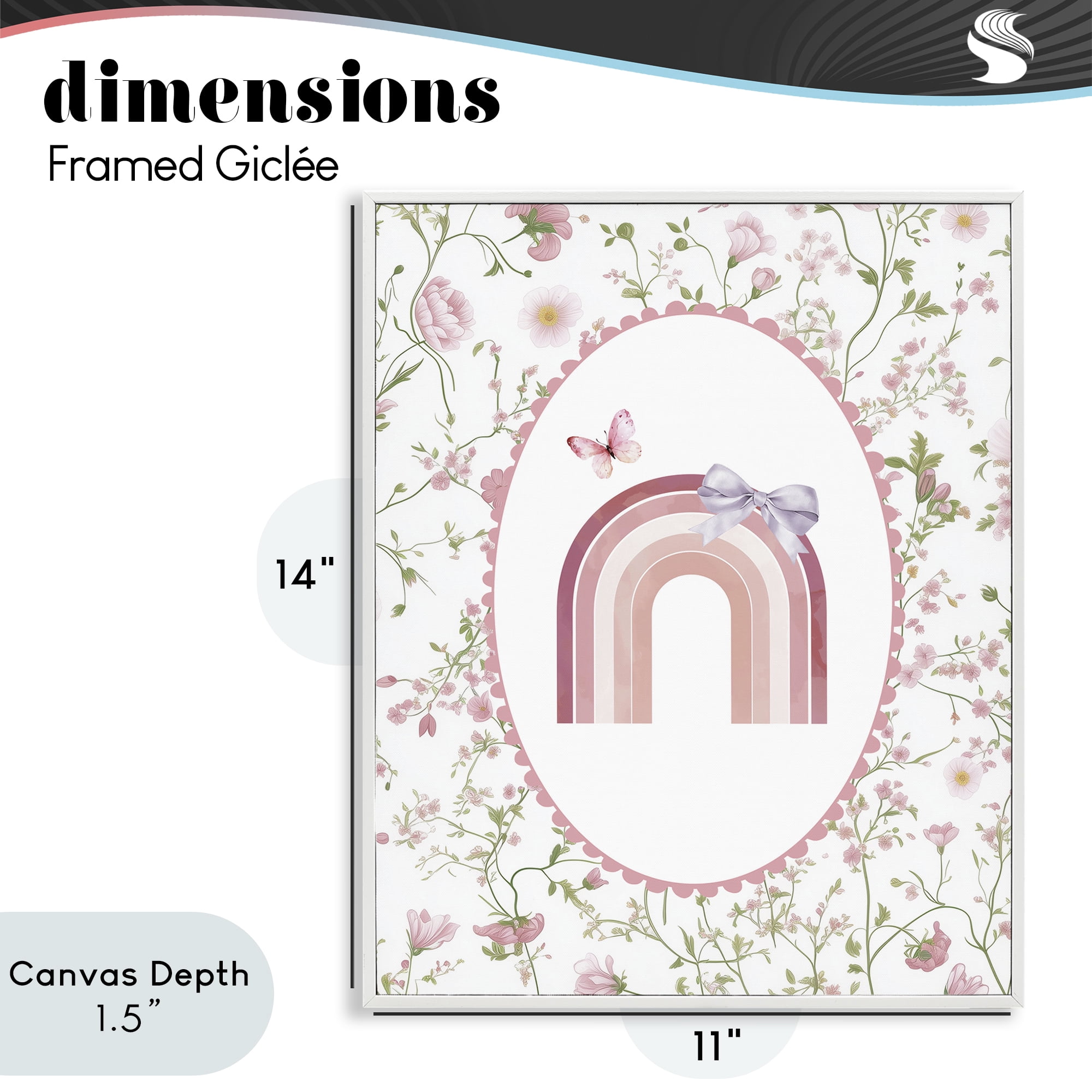 Stupell Industries Floral & Ribbon Rainbow White Framed Giclee Art, design by Christine Simpson Art