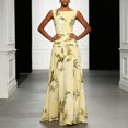 thumbnail image 2 of Morttic Women's Elegant Floral Print Sleeveless Evening Gown – Vintage Spliced High Waist A-Line Maxi Dress Back Zipper Yellow，XL, 2 of 3