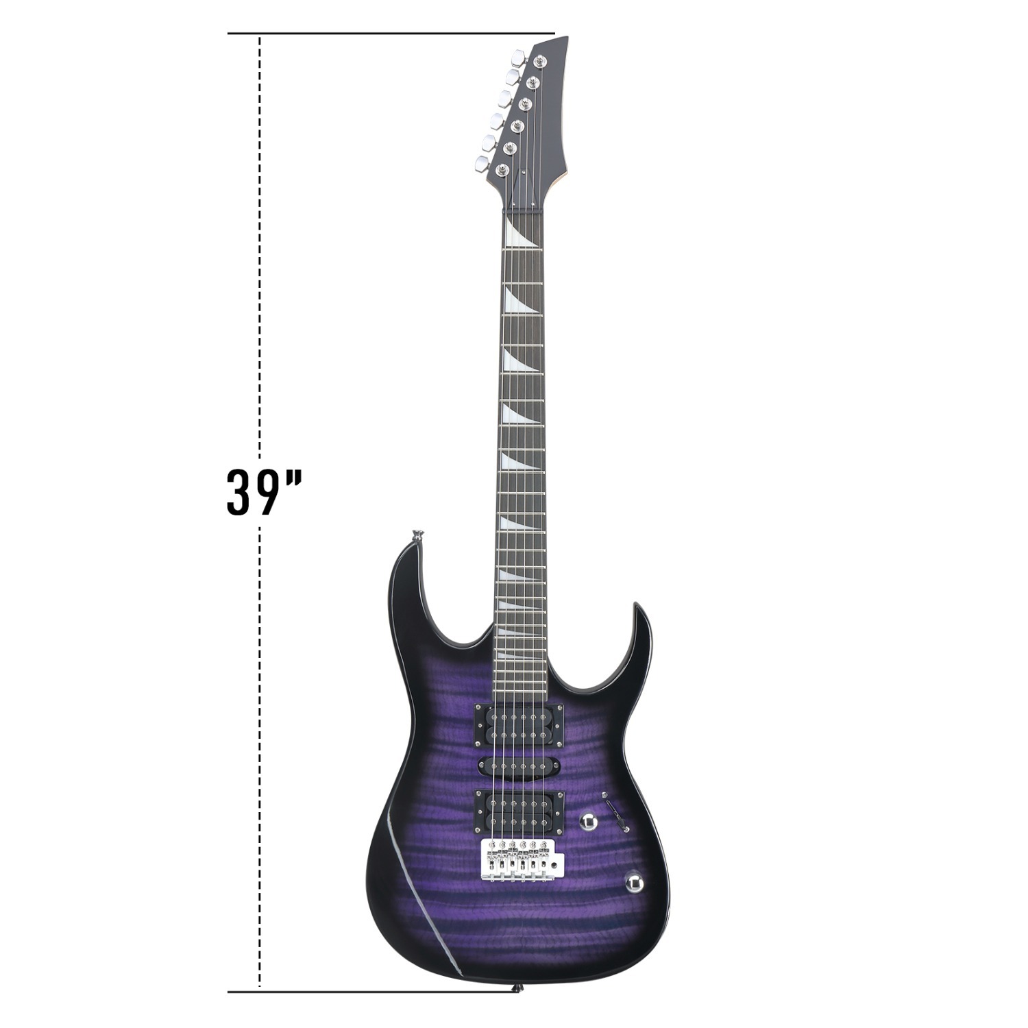 170 Model 39in Electric Guitar  HSH Pickups Black complete starter kit suit for Hard Rock Tiger-striped Purple