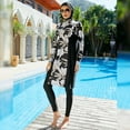 thumbnail image 6 of IBTOM CASTLE Muslim Swimsuits for Women Modest Islamic Arabic Swimwear Burkini Full Cover Hijab Top Pants Swimming Cap Bathing Suits S Black Floral - Long, 6 of 8