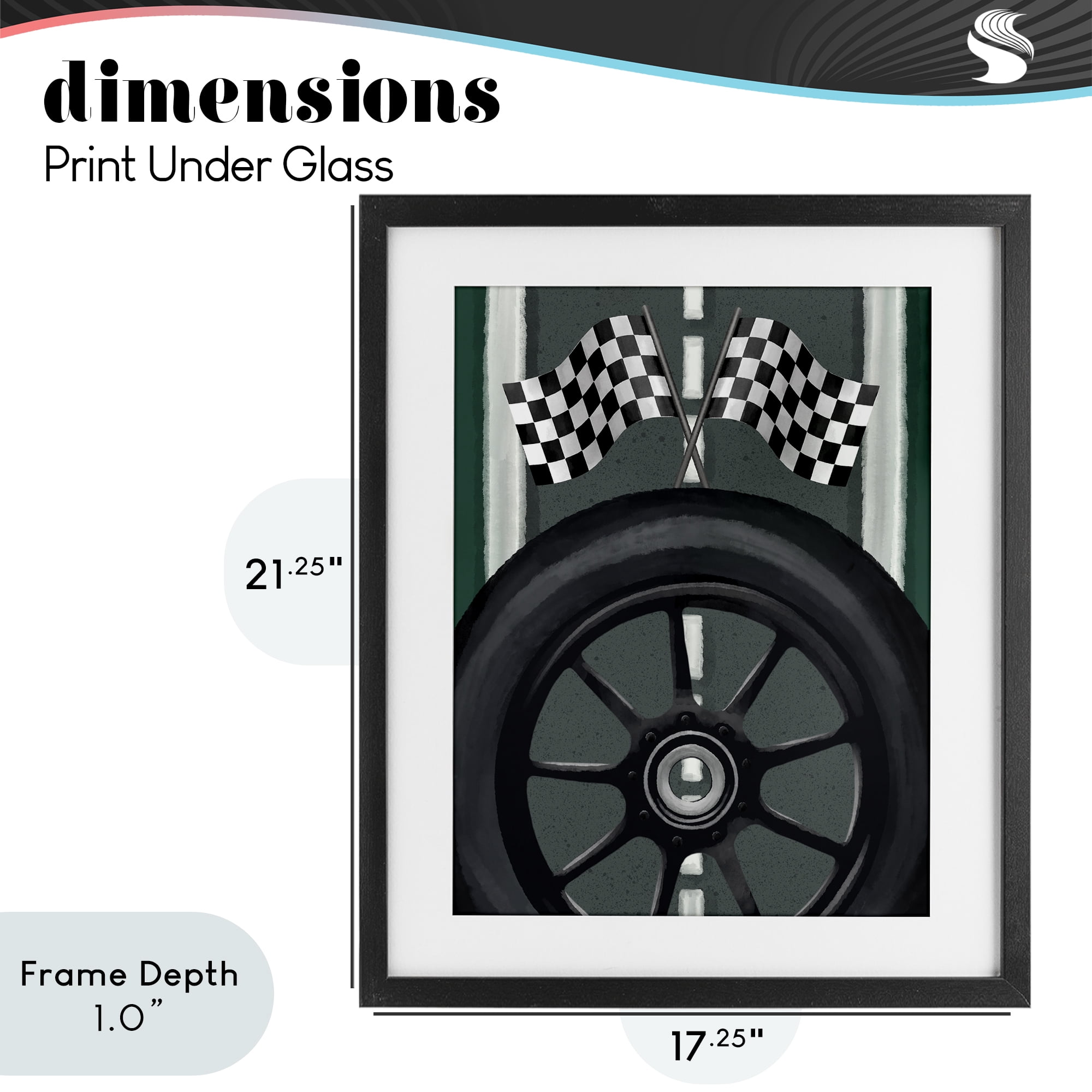 Stupell Industries Racetrack Flags & Tire Black Framed Print Under Glass, design by Jennifer Stith