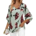 thumbnail image 3 of Jsaierl 3/4 Length Sleeve Tops for Women Casual V Neck Shirts Cute Graphic Ladies Blouses Classic Vacation Tunic Top S-2XL, 3 of 9