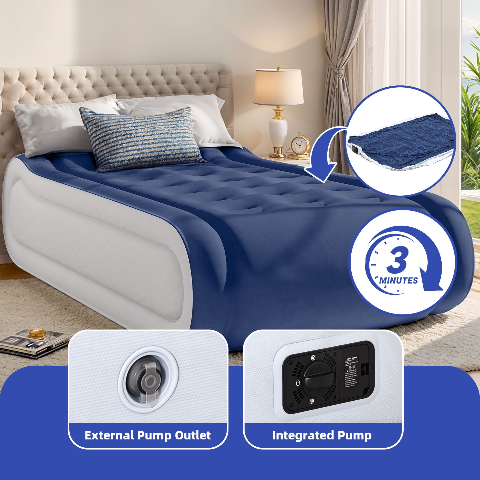 Uforic Twin Air Mattress,Luxurious Velvet Surface, Unsurpassed Body Support, Ergonomic Design with Integrated Pillow, Emergency Repair Kit, and Rapid Inflation/Deflation