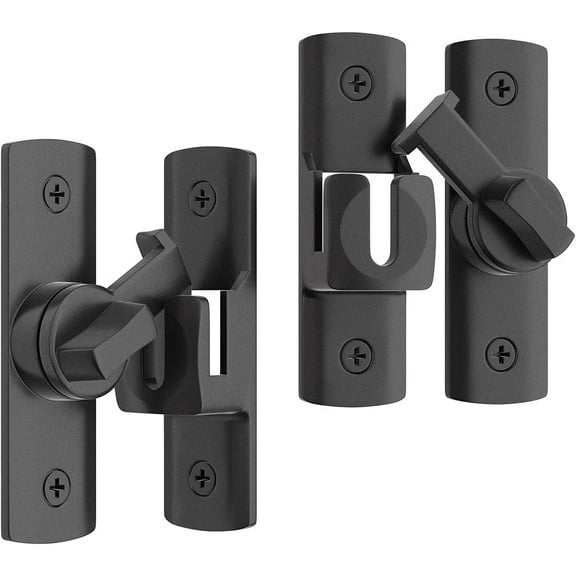 Januofit 2 Pcs Degree Barn Door Latch, 180/90 Sliding Barn Door Lock,Sliding Gate Latch Lock for Cabinets, Barn Door, Bathroom, Gardenr Doors (Black)