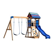 Backyard Discovery Bay Pointe Cedar Wood Swing Set, Slide, Play Deck, Rock Wall Ladder