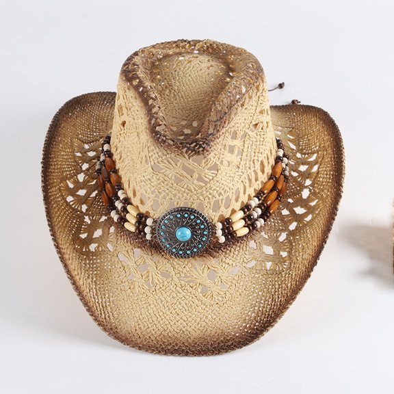 Qicasul Western Cowboy Hat Cowgirl Hat for Classic Women Wide Brim Hats Cowboy hat Retro Fedora Hats Beige