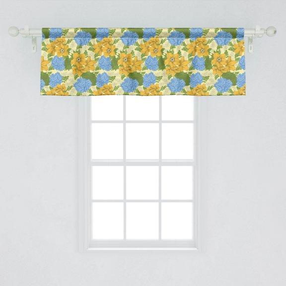 Ambesonne Vintage Window Valance, Nostalgic Inspiration Pastel Color Hydrangea Shrubs Pattern Garden Sketch, Curtain Valance for Kitchen Bedroom Decor with Rod Pocket, 54" X 18", Multicolor