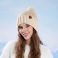 thumbnail image 2 of XIAOCHA Women’S Pom‑Pom Beanie，Knit‑Rib Fall‑Winter Outdoor Toque,Beige, 2 of 4