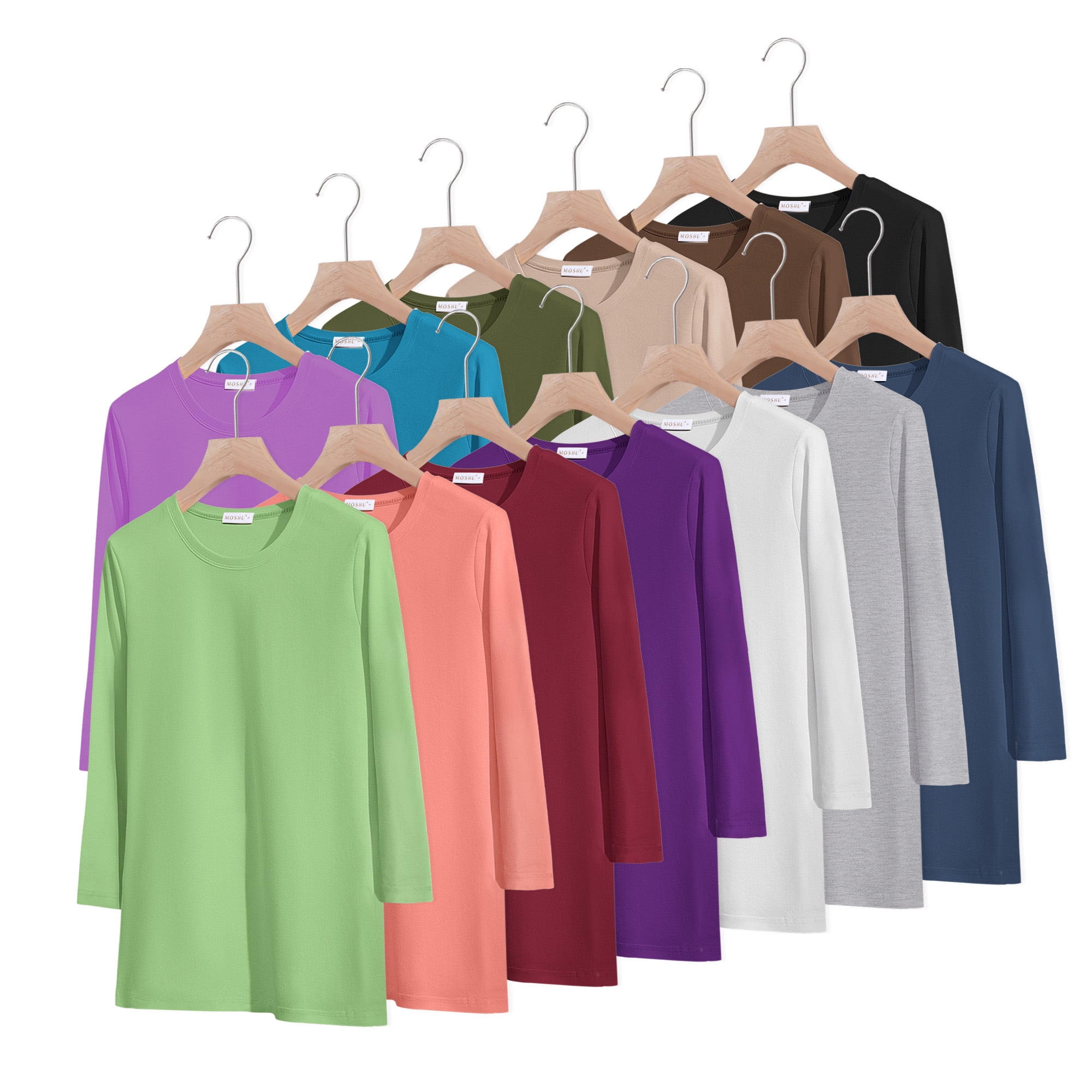 MOSHU 3 Pack 3/4 T Shirts for Womens Crew Neck Womens Plus Size Shirts Dressy Basics Tees Casual Loose Fit Fall Tops