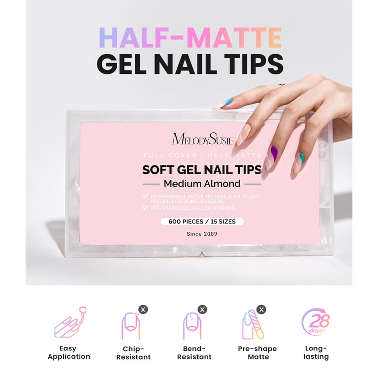 MelodySusie Medium Almond Nail Tips, 600 Pieces, 15 Sizes photo 5