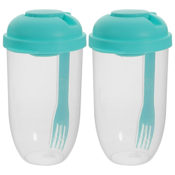 GAXIRE 2Pcs Sturdy Green Salad Cups with Fork and Portable Dressing Container