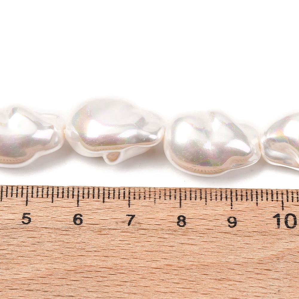 Electroplate Porcelain Imitation Pearl Beads Strands Baroque Pearlized AB Color White 19x13x11mm Hole: 1.2mm 21pcs/strand 15.43''(39.2cm)