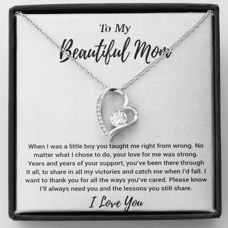 To My Beautiful Mom Birthday Mother'S Day Jewelry From Son Necklace, A Meaningful Necklace Perfect For Anniversaries, Birthdays, Valentine V6968, White Forever Love Necklace