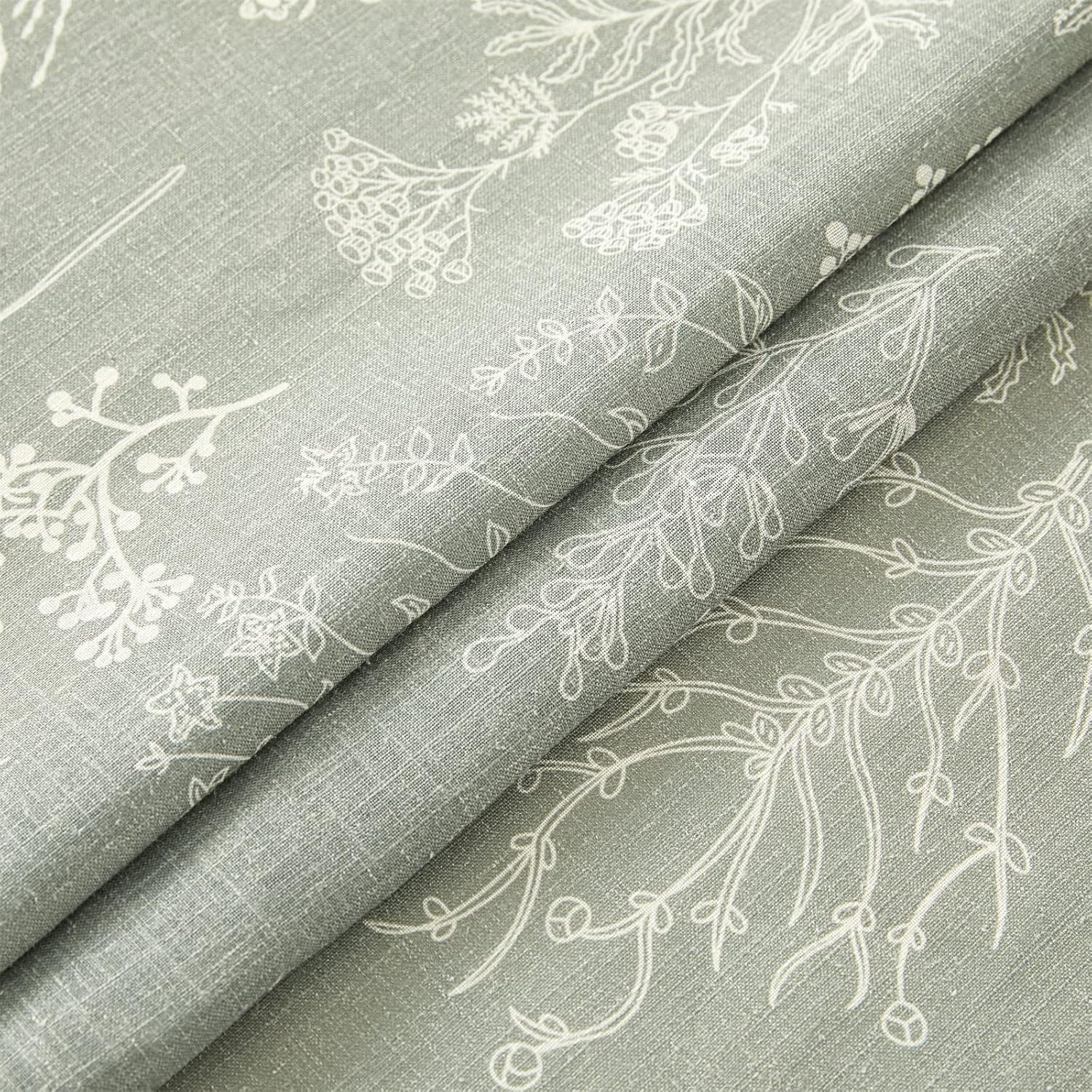 Vintage Botanical Linen Shower Curtain for Bathroom in Black and White, Heavy Duty 180GSM Textured Fabric Shower Curtain Set Cute Plant Leaves Design, Modern Farmhosue Boho Floral Bathroom Decor