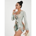 thumbnail image 2 of SUNSIOM Robe Mini Teinture sur Nœuds Patchwork pour Femmes à Manches Longues avec Laçage, Fente, Moulante, Robes de Boîte de Nuit et de Fête, 2 of 10