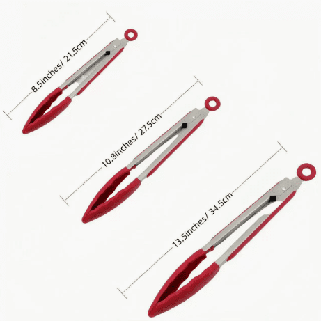 Red Silicone Stainless Steel Kitchen Tongs Set of 3, 7/9/12in Heat Resistant 450℉ Dishwasher Safe for Cooking Grilling Serving
