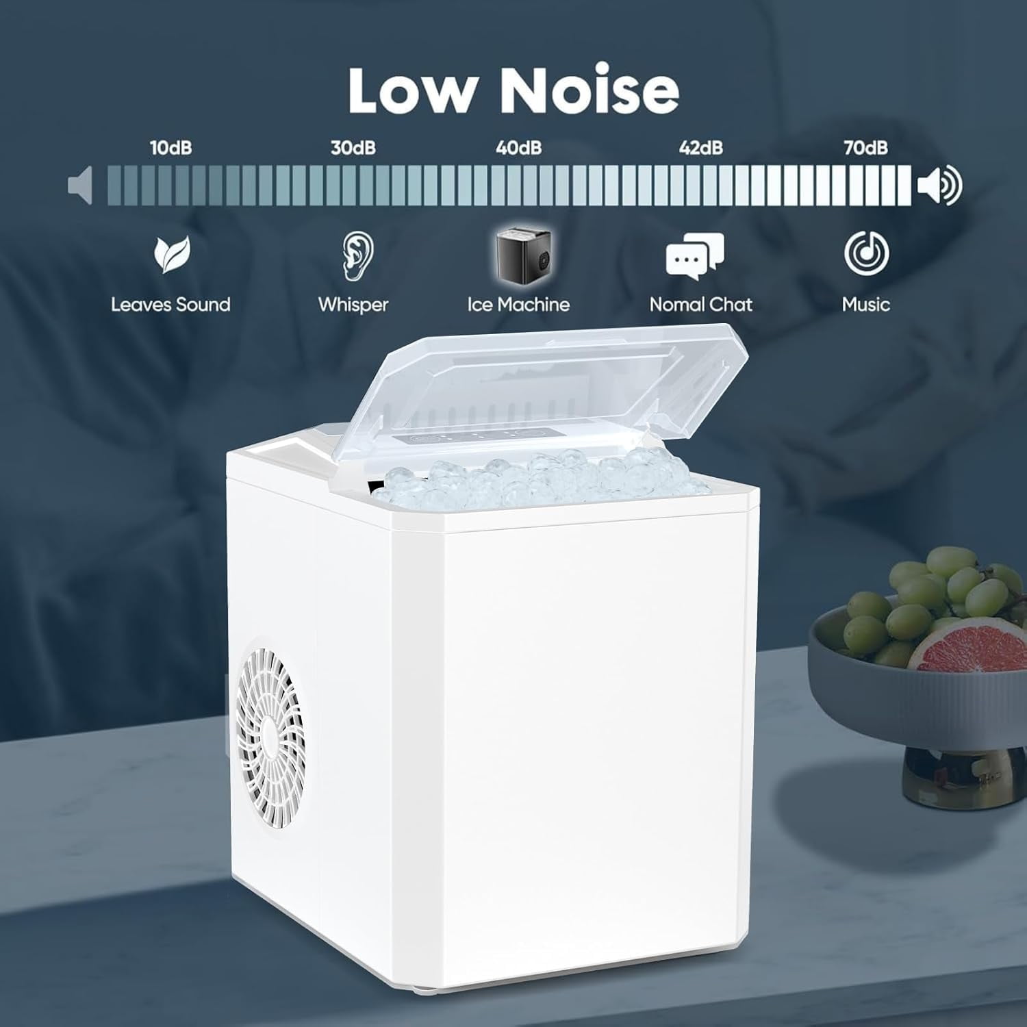 Simenmax Ice Maker, Portable Countertop Icemaker Machine, Self Cleaning Quiet 2 Sizes Bullet Cubes Makers, 9 Cubes in 6 Mins, 26lbs/24Hrs with Ice Scoop, Basket for Home Kitchen Party,White