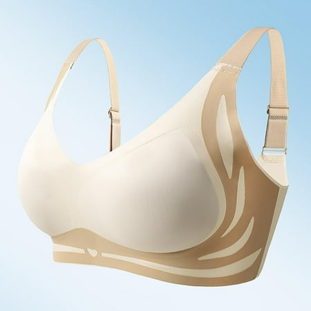 PRORMOOW Workout Bras for Women  High Impact Sports Bra  Wireless Bras  Women s Soft Large Size Seamless Lightly Steel Everyday Basic Ring Sexy Sports Beautiful Gathering Fixing Cup Bra  Beige  44