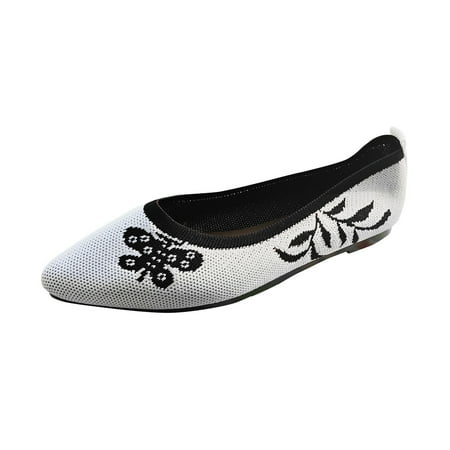 OJSFQUFP Womens Casual Shoes Women s Fashion Pointed Mesh Cloth Breathable Casual Shoes Flat Non Slip Casual Shoes Slip On Loafers for Women White 42