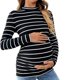 thumbnail image 4 of Maternity Striped Top Stretchable Cotton Polyester Blend Long Sleeve Shirt Comfortable Pregnancy Wear Whole Season Gift White 2XL, 4 of 4