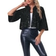 thumbnail image 1 of Chaquetas de lentejuelas INSPIRE CHIC para mujeres, capa de terciopelo, boleros brillantes, color negro, 1 of 6