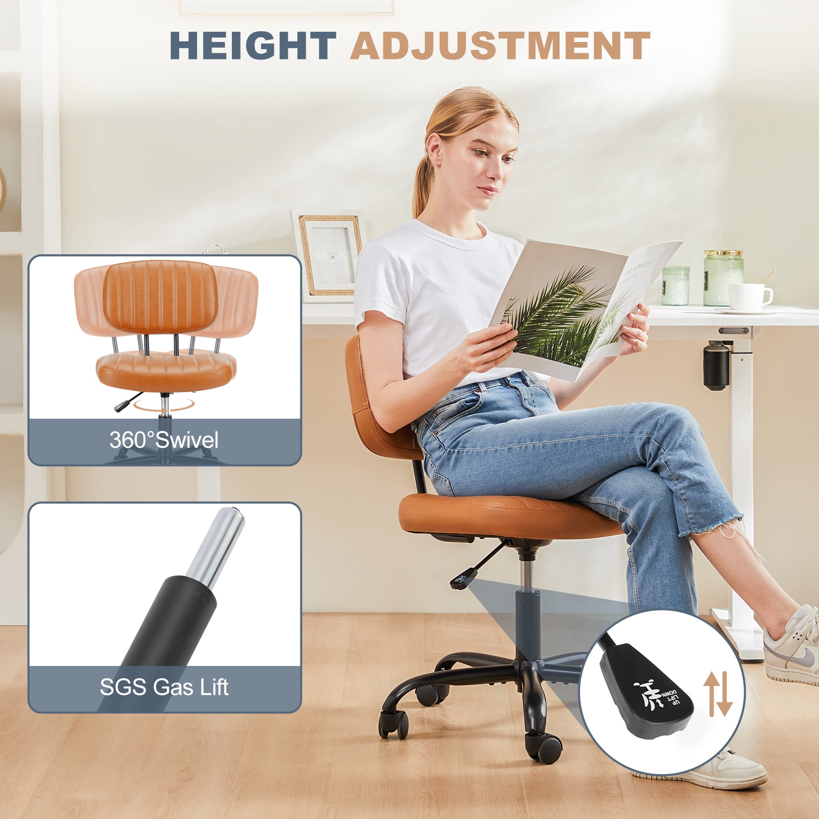 MAYEERTY Ergonomic Mid-Back Executive Office Chair Swivel Computer Desk Task Chair，Orange