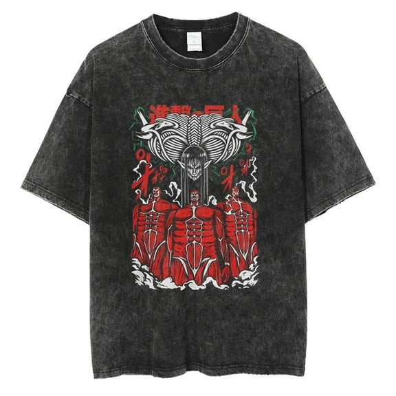 Attack on Titan Men's Cotton Summer T-Shirts Vintage Tee Loose Fit Short Sleeve Casual Tshirts for Men Women 2XL