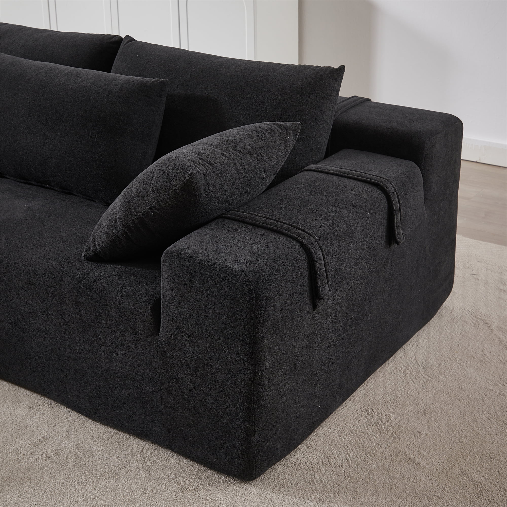 Aukfa 108" Modular Sectional Couch, Deep Seat Cloud Sofa with 6 Pillows, No Assembly, Left Chaise, Black