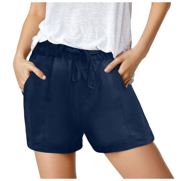 xingwang Clearance Plus Size Shorts for Women High Waisted,Casual Shorts Women's Summer High Waisted Lace Up Baggy Wide Leg Pants Dark Blue M