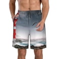 thumbnail image 2 of Uemuo 3d Lighthouse in the Surf Pattern Men's Swim Trunks Hawaiian Beach Bathing Suit Swimsuits Beach Quick-Dry Shorts with Pockets-Medium, 2 of 9