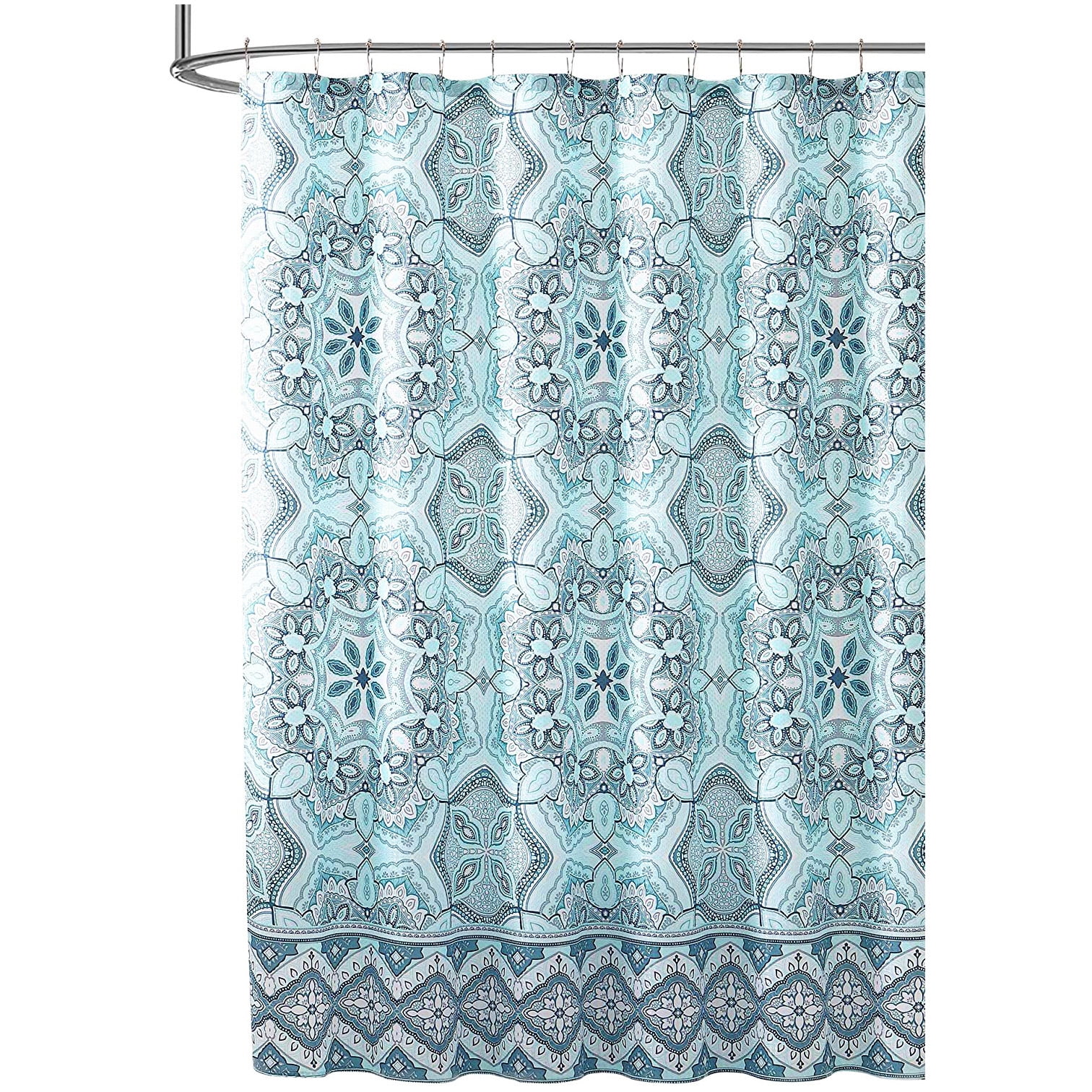 72x72'' Blue Damask Mandala Bathroom Waterproof Fabric Shower Curtain & Bath Mat 