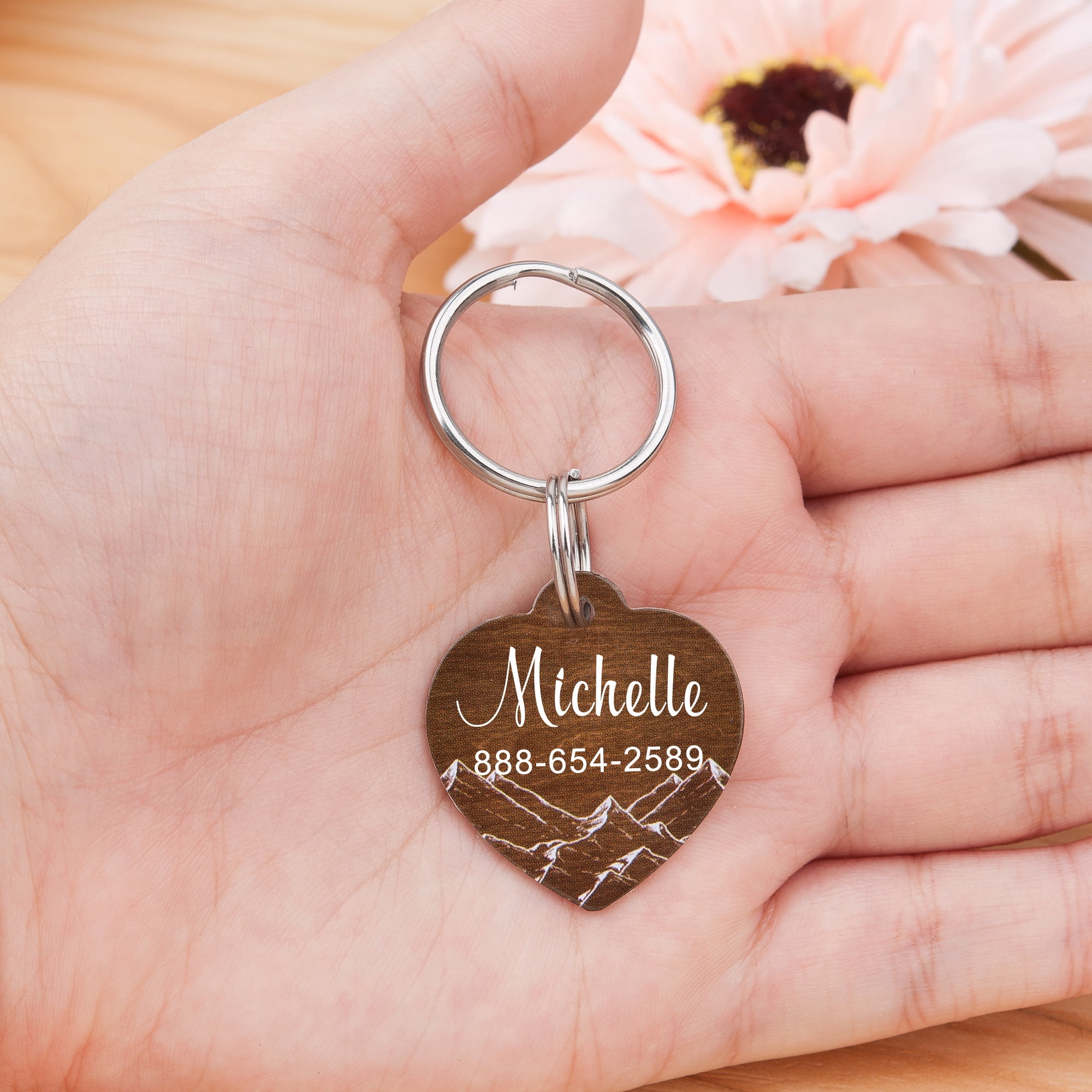 Engravable Wood Dog Tag, Personalized Wood Mountain Dog Tag, Heart Pet ID Collar Tag, Custom Dog Tag, Engravable Aluminium Tag For Dog or Cat, with Velvet Pouch Ships Next Day!