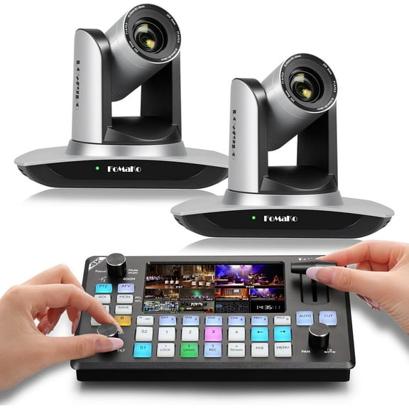 FoMaKo AI Auto Tracking HDMI PTZ Camera,20x Optical Zoom,KC602 Video Mixer Switcher, for Church, Product Launch Events Live Broadcasting(FMK12UHX2 KC602)