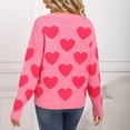 thumbnail image 4 of Womens Cute Heart Sweaters Crew Neck Valentines Day Sweater Long Sleeve Casual Ribbed Knit Pullover Top Pink, L, 4 of 7