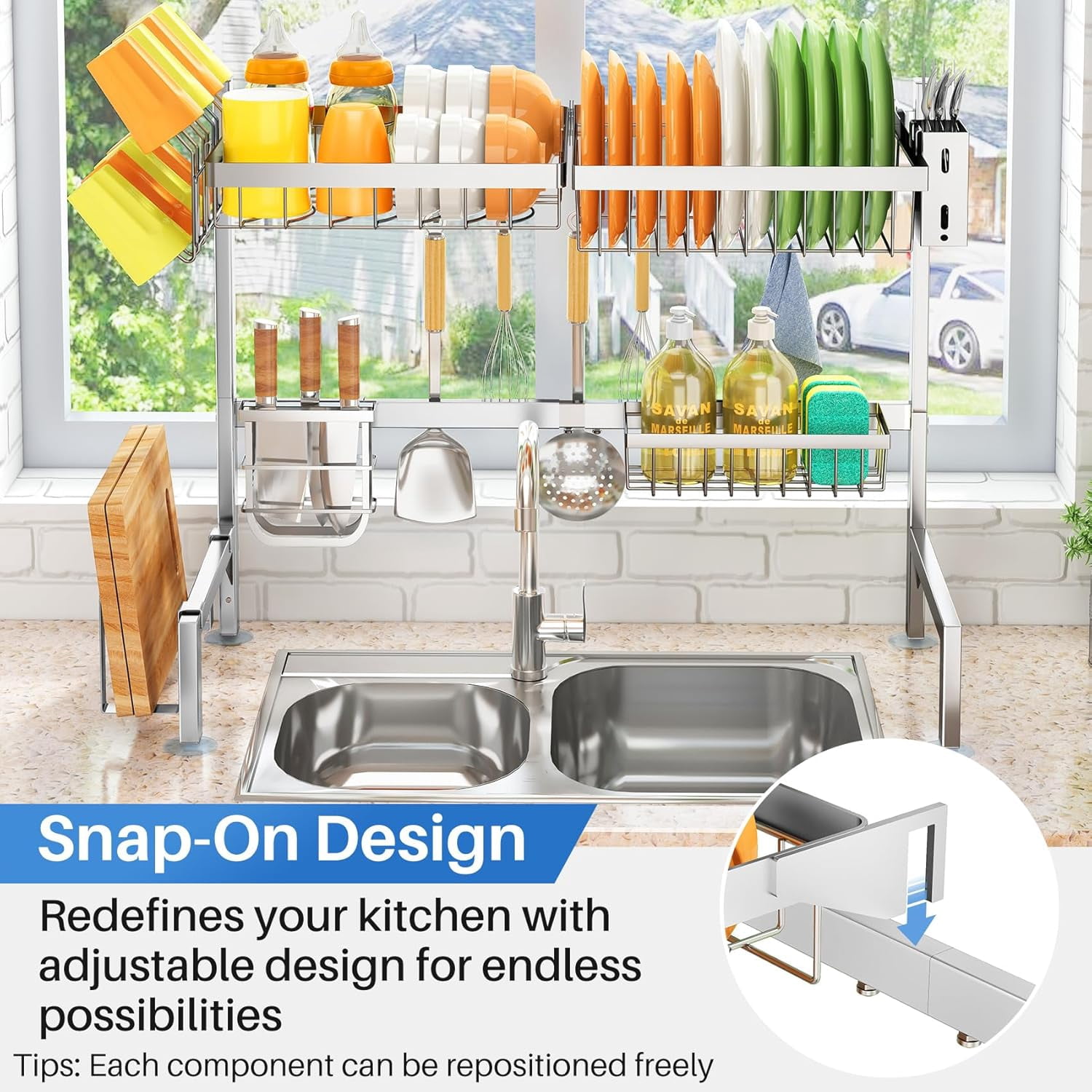 NestE-Over The Sink Dish Drying Rack - Adjustable Dish Rack for Kitchen Counter,Metal (Silver)