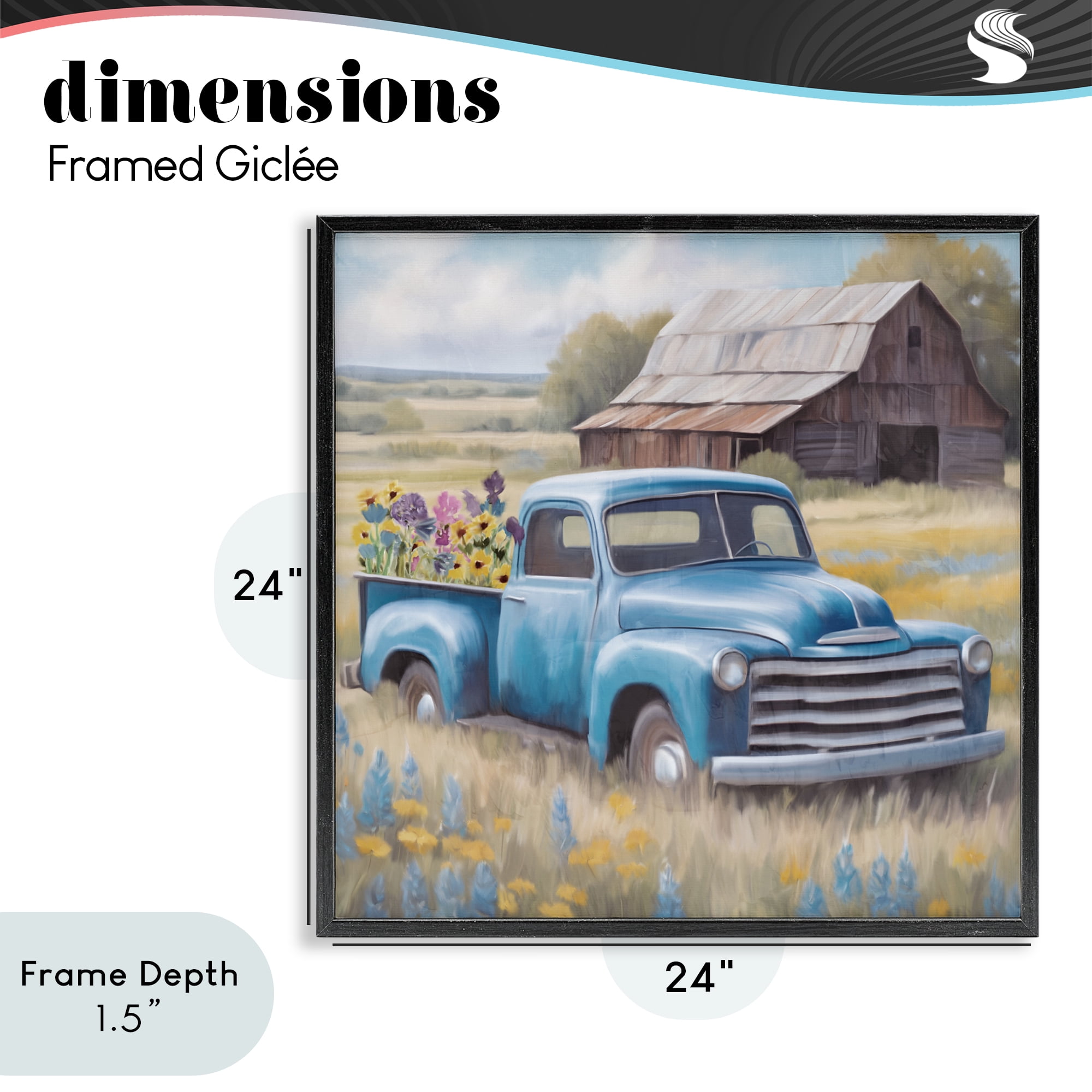Stupell Industries Flower Truck in Antique Blue Black Framed Giclee Art, design by Kim Allen