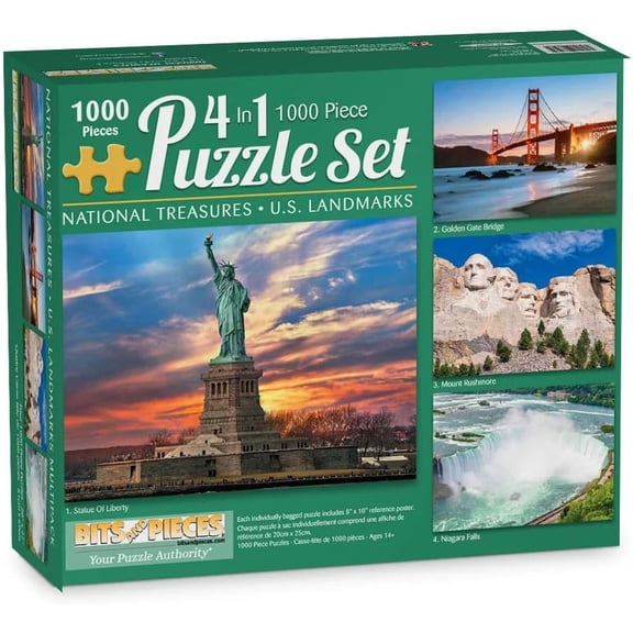 Bits and Pieces Jigsaw Puzzle Set US Landmark Scenes 4-in-1 20 x 27 Inch