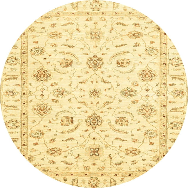 Ahgly Company Machine Washable Indoor Round Abstract Sun Yellow Area Rugs, 5' Round